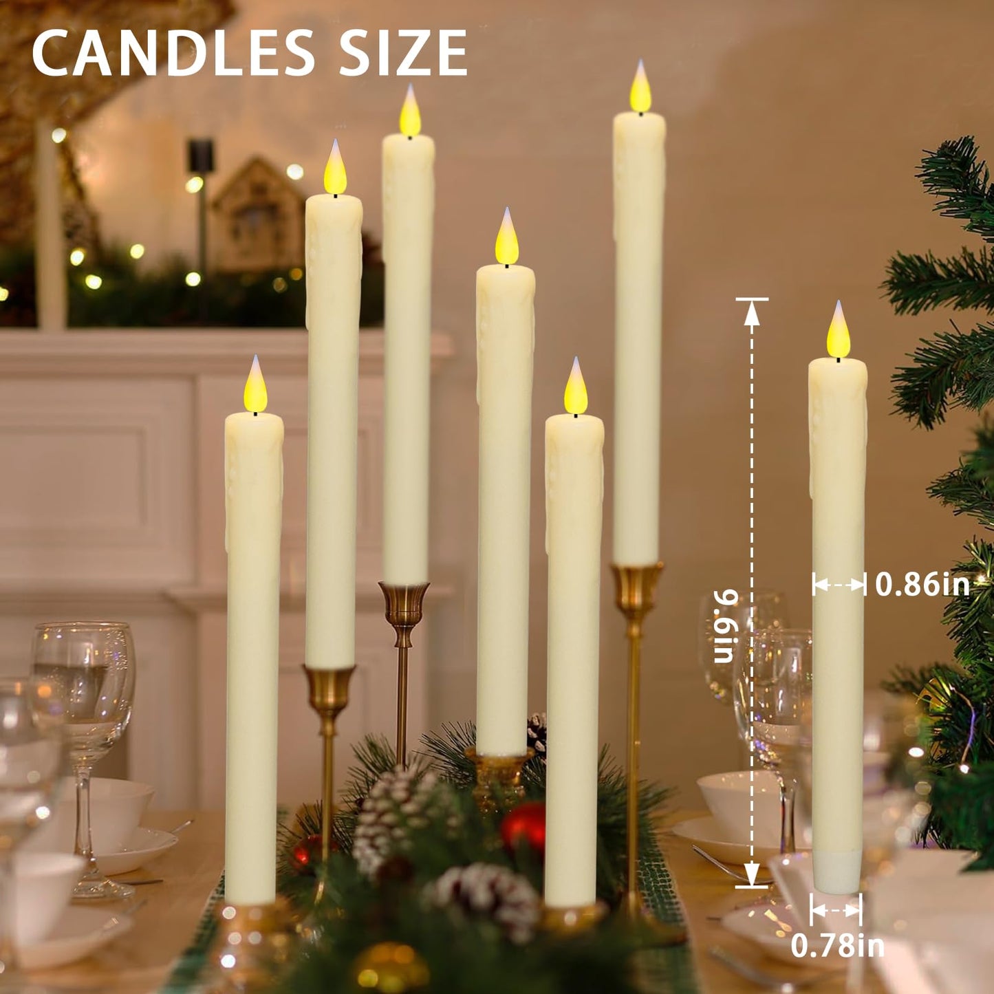 KSWING Upgraded Real Wax LED Flameless Taper Candles with Remote, 6 PCS Ivory Dripping Candlesticks Battery Operated 3D Flickering - 9.6" Long Realistic Fake Candle Sticks for Home/Wedding/Xmas Decor
