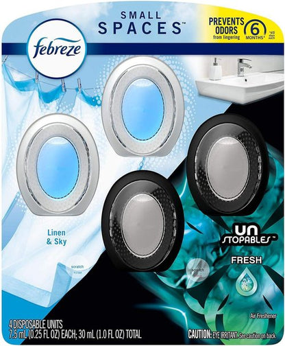 Febreze Small Spaces Air Freshener - Linen & Sky Scent | 4-Pack for Lasting Freshness