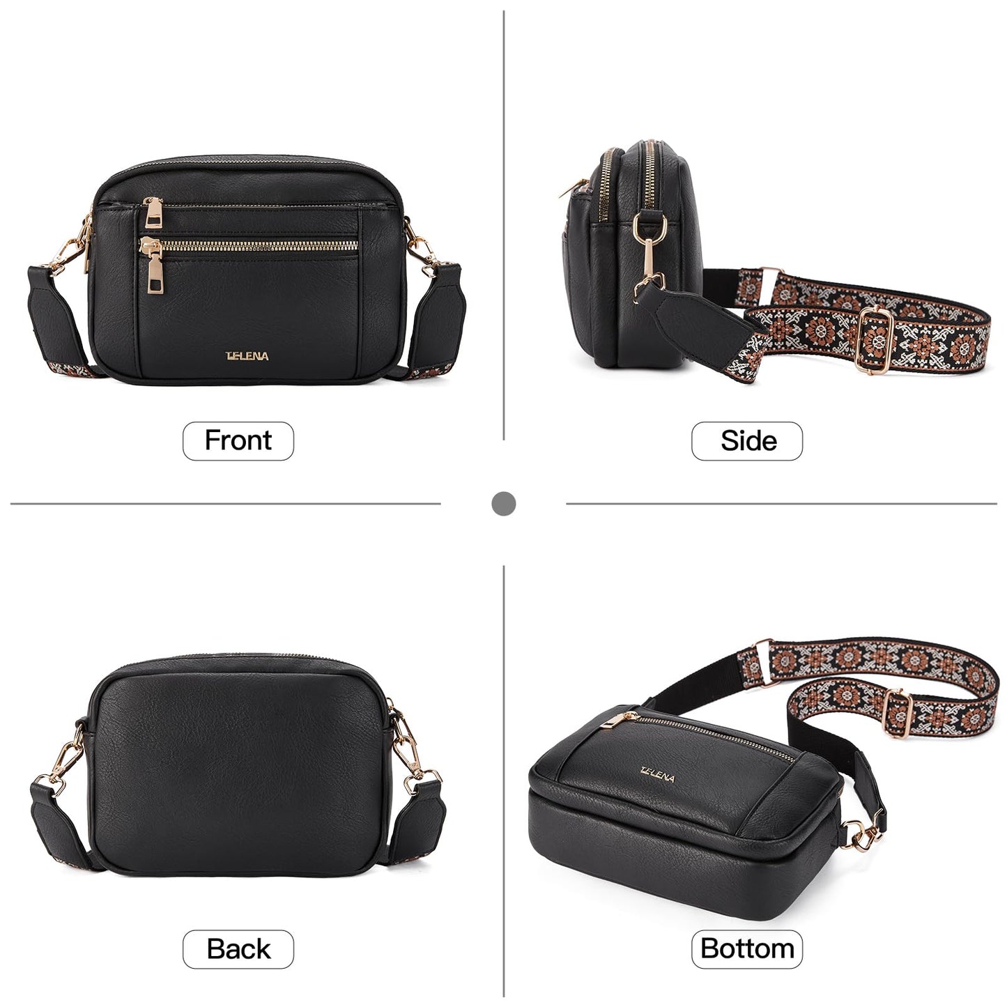 Telena Small Crossbody Bags For Women Vegan Leather Crossbody Purse With Adjustable Wide Strap For Daily Life