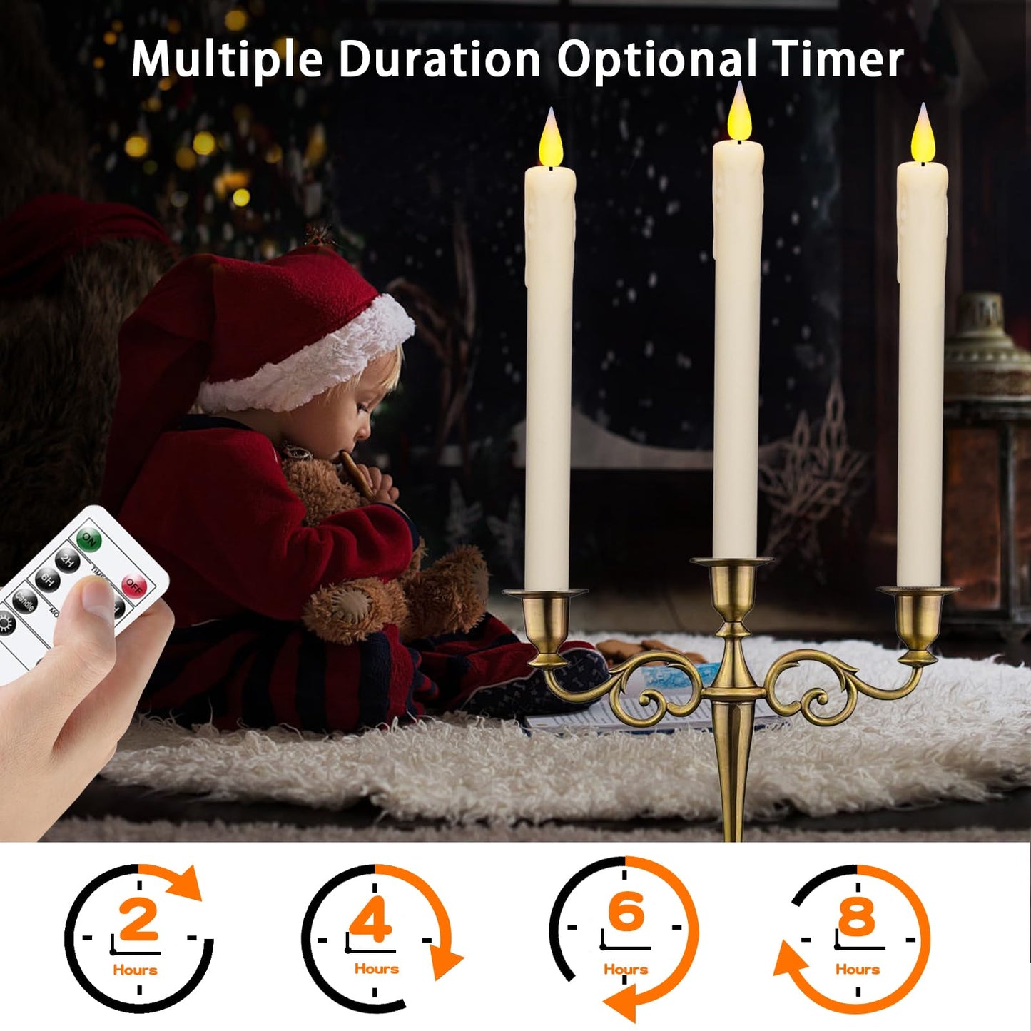 KSWING Upgraded Real Wax LED Flameless Taper Candles with Remote, 6 PCS White Dripping Candlesticks Battery Operated 3D Flickering - 9.6" Long Realistic Fake Candle Sticks for Home/Wedding/Xmas Decor