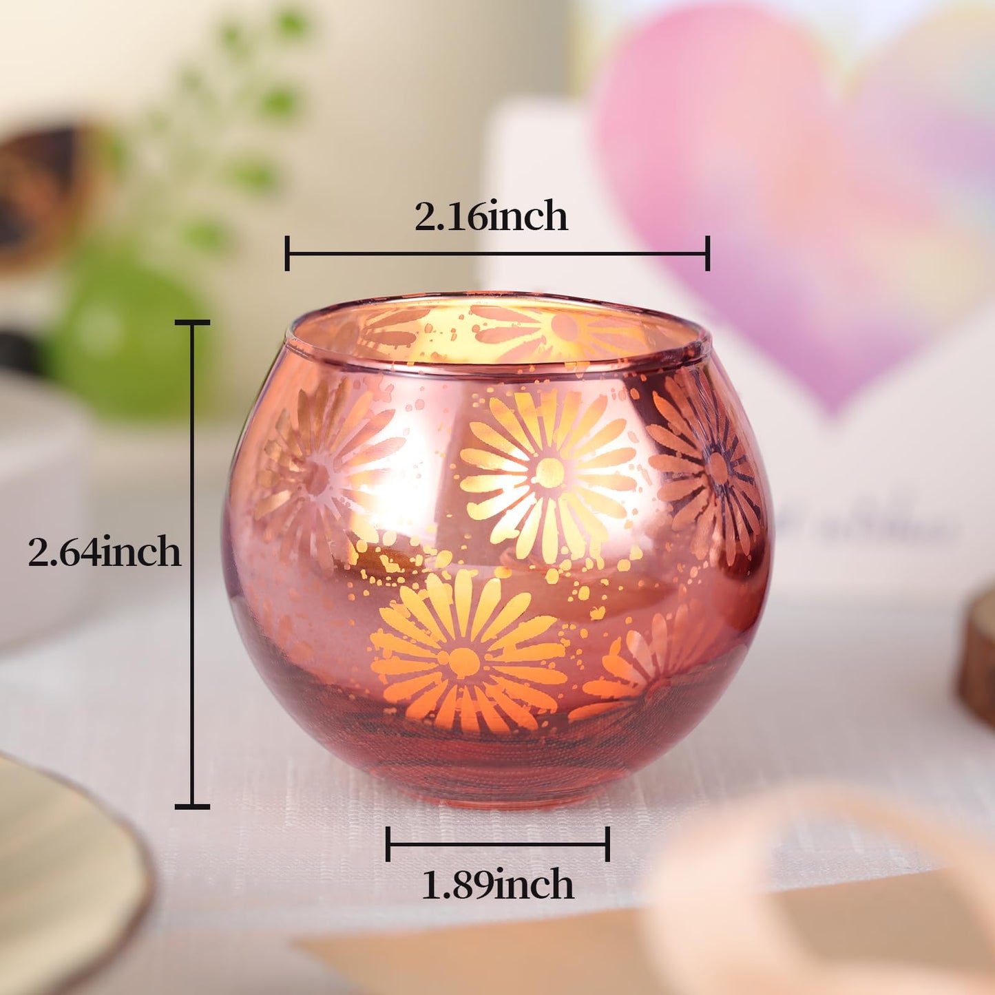 sunnyfuture Pink Mercury Glass Votive Candle Holders Set of 12, Round Tealight Candle Holders for Table Centerpieces, Weddings, Shower Gifts, Valentine's Day, Mother's Day, Party Decorations