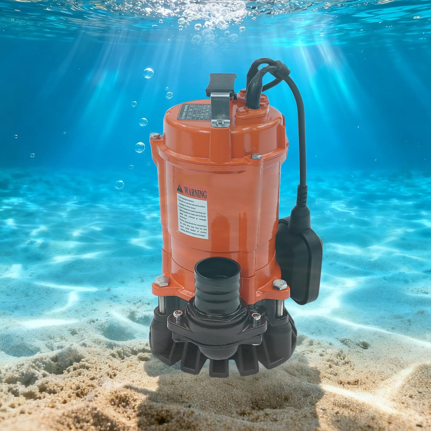 Submersible Trash Pump 1HP, 5019 GPH Electric Sewage Pump with IP68 Waterproof, 59ft Max Head for Basement, Sump, Flood, Sludge & Garden Irrigation (Orange, 1HP)