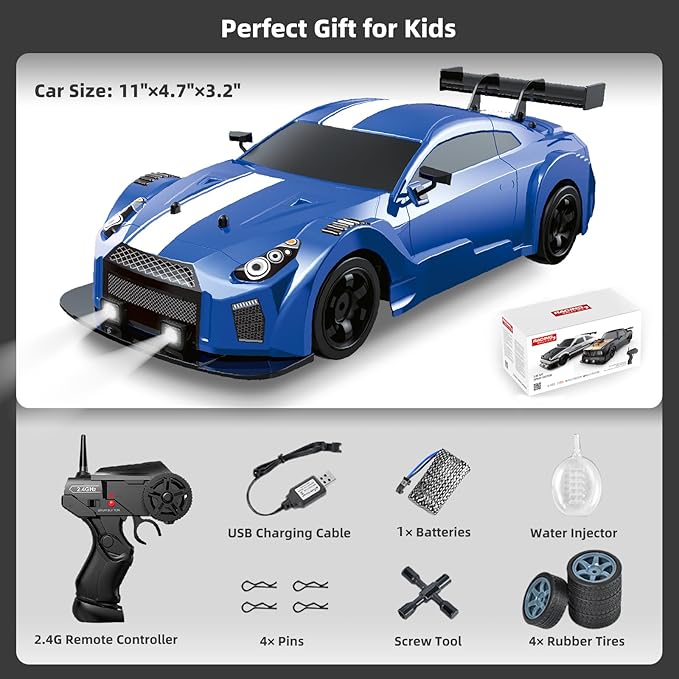 RC Drift Car Drifting RC Car 1/16 2.4GHz 4WD Remote Control Cars Rechargeable Drifting Cars 18KM/H+ High Speed RC Racing Vehicle with Spray Cool Lights Toy Car for Kids Boys