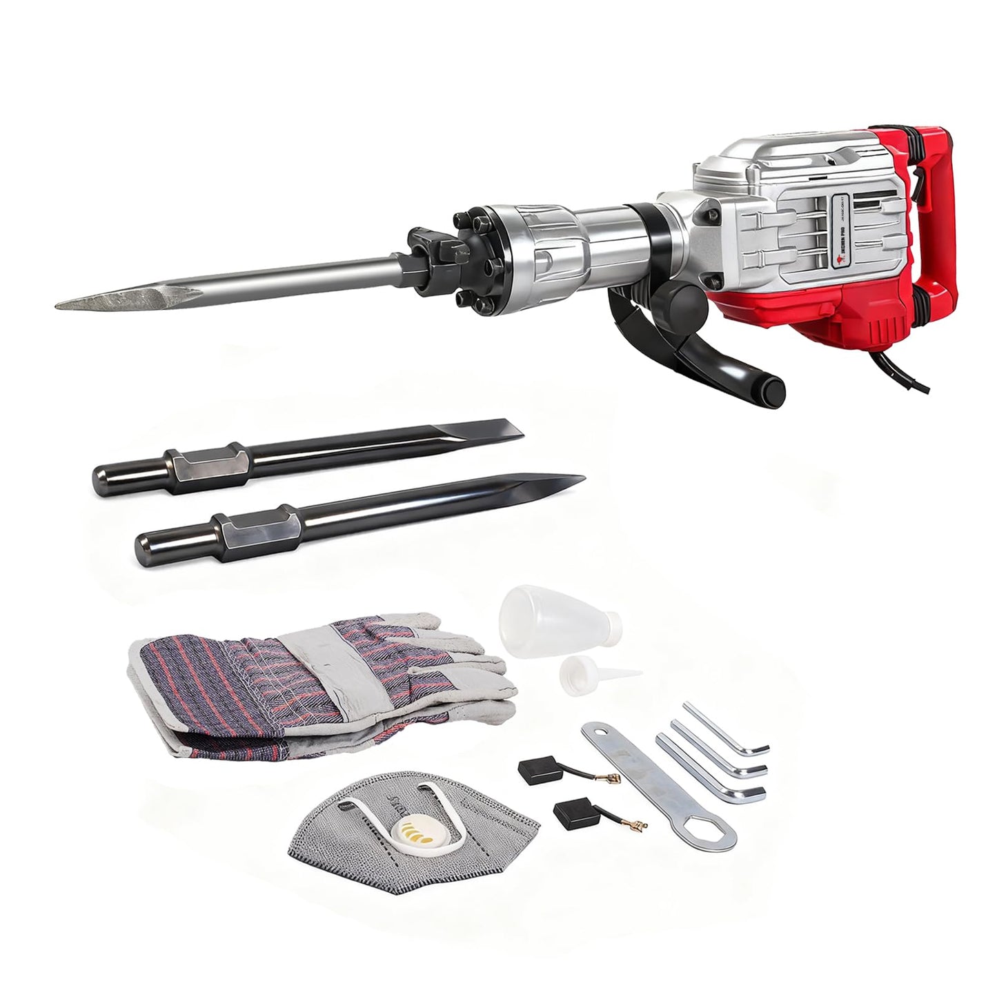 JKCHENPRO Heavy Duty Demolition Jack Hammer – Max 3500W, 1900 BPM Electric Concrete Breaker with 60J Impact Force, Includes 2 Chisels for Trenching, Breaking Holes & Construction Work