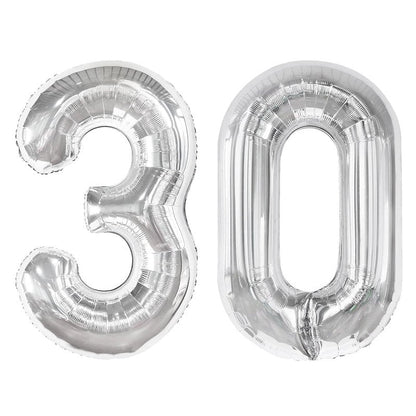 Silver Number 30 Balloon 40 inch, 30 Number Balloons, 30th Silver Birthday Decorations for Girls Boys Kids, 30 Year Old Women Men Silver Party Supplies