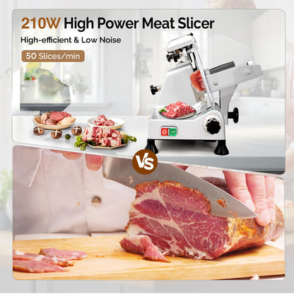 ROVSUN 210W Commercial Meat Slicer, 8 inch Electric Meat Slicer Machine with Adjustable Thickness(0-13mm), Frozen Meat Deli Cheese Food Slicer with Upgraded Carbon Steel Blade for Home and Commercial