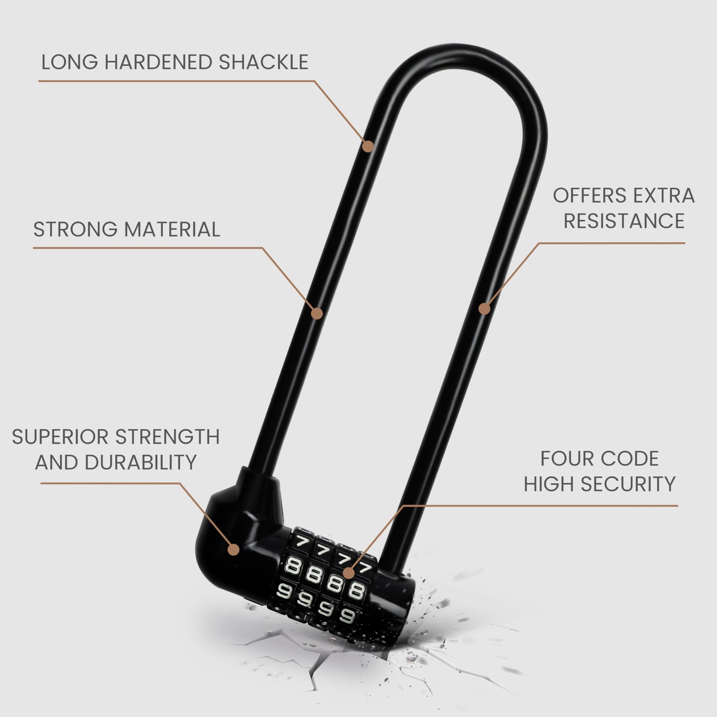 Kurtzy Combination Long Shackle Padlock - Long Gate Lock for Outdoor Fence/Gate with Resettable Code - Weatherproof Padlock for Door, Bicycles & Sheds