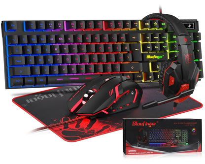 BlueFinger RGB Gaming Keyboard and Backlit Mouse and Headset Combo, USB Wired Backlit Keyboard, LED Gaming Mouse Set, Headset with Microphone for Laptop PC Computer Game and Work