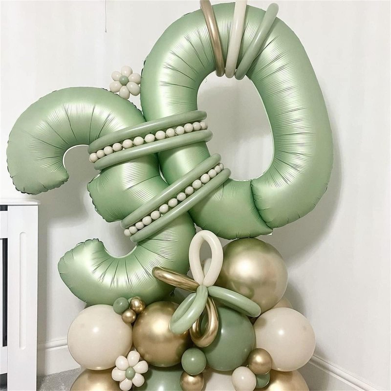 Sage Green Number 6 Balloons, 40 In Large Olive Green Number 6 Foil Helium Balloons for Girls Women, Self Inflating Number Balloons 0-9 for Men Boys 6th 16th Birthday Jungle Safari Party Decoration
