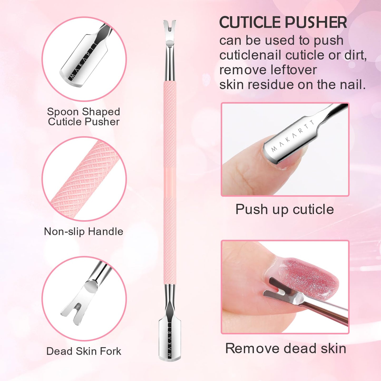 Makartt Cuticle Trimmer with Cuticle Pusher, Silver Nail Trimmer Nail Care Manicure and Pedicure Kit with Stainless Steel Cuticle Nipper and Dual End Nail Pushers for Home Salon Use (Pack of 3 PCS)
