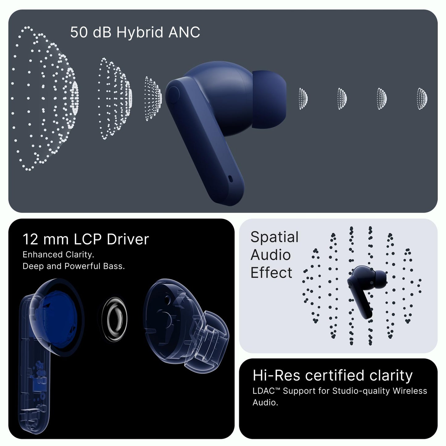 CMF Buds 2 Plus Wireless Earbuds Adaptive Noise Cancelling, Hi-Res Audio Bluetooth Headphones, 12mm Drivers for Deep Bass, 50dB ANC 61.5H Playtime, Sport Ear Buds with 6 Mics, Light Grey