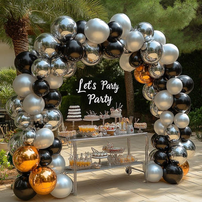 Bezente Black Silver Confetti Latex Balloons,60pcs 12 inch Black White Silver Metallic Chrome and Confetti Balloons for New Year Birthday Baby Shower Wedding Theme Party Decoration