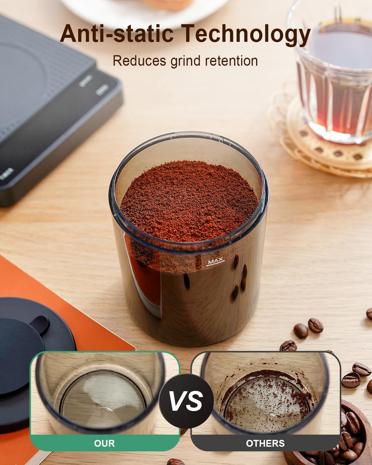 MOKKOM Electric Coffee Grinder with Removable Coffee Scale, Anti-static Conical Burr Coffee Bean Grinder,31 Precise Settings for Espresso Pour Over, French Press, Black
