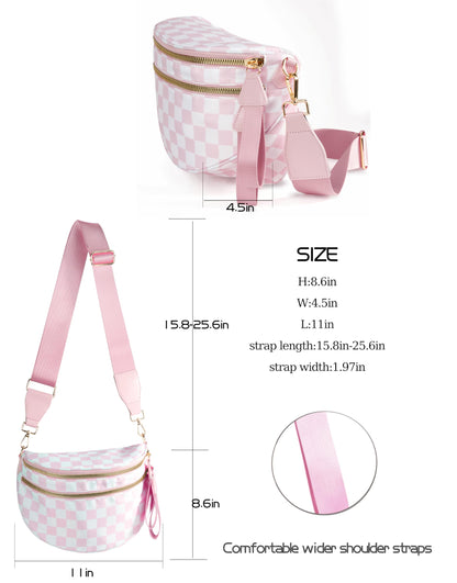 Spacious Checkered Nylon Crossbody Bag Bum Bag Checkered Handbags Wallets for Women