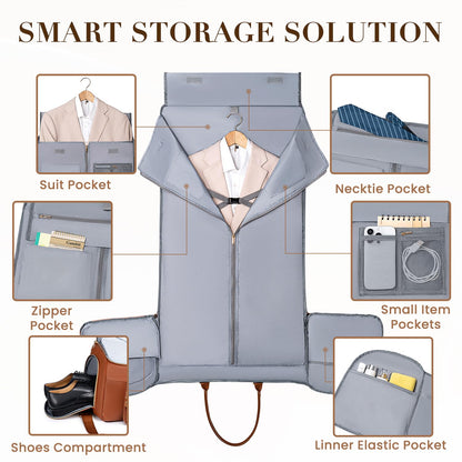 Suit Bag,Vessgra 56L Garment Bags for Travel,2 in 1 Leather Duffle Bags for Men Women, PU Leather Convertible Travel Bag with Shoe Compartment,Work Weekender Bussiness Wedding,Reddish Brown