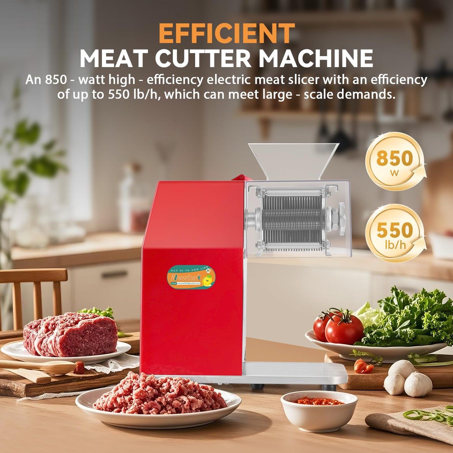 Newhai 850W Meat Cutter Machine, Commercial Meat Cutting Machine 3.5mm Heavy Duty, Stainless Steel Meat Slicer Shredder Restaurant, for Boneless Meat Soft Vegetables