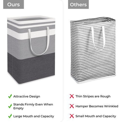 HomeHacks 2 Pack Large Laundry Baskets, Waterproof, Freestanding Laundry Hampers, Collapsible Clothes Hamper with Reinforced Handles in Laundry, College Dorm, Bathroom, Bedroom (Grey+Blue, 75Lx2)