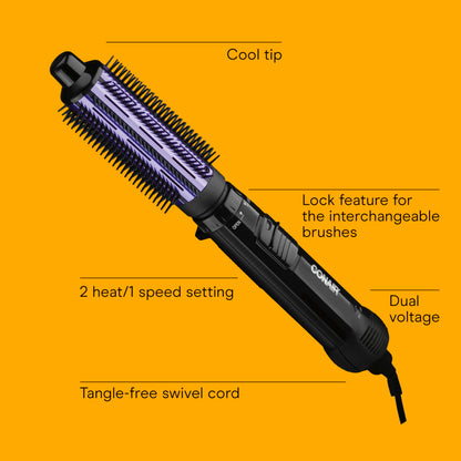 Conair 2-in-1 Hot Air Curling Combo, Includes 1.5-inch Curl Brush and 1-inch Aluminum Bristle Brush