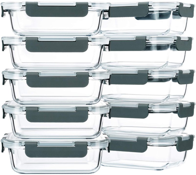 M MCIRCO 10-Pack,22 Oz Glass Meal Prep Containers,Glass Food Storage Containers with lids,Lunch Containers,Microwave, Oven, Freezer and Dishwasher (Gray)