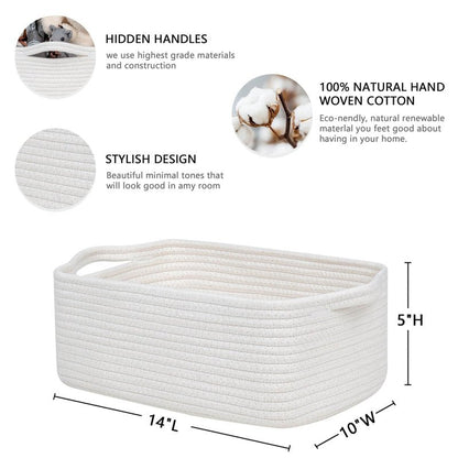 CubesLand Cute and Durable Small Cotton Rope Basket for Organizing, Woven Closet Storage Bin,Shelves Closet Storage Basket, Bathroom Storage Organizer Bin, Nursery Toy Basket Bin, White Basket