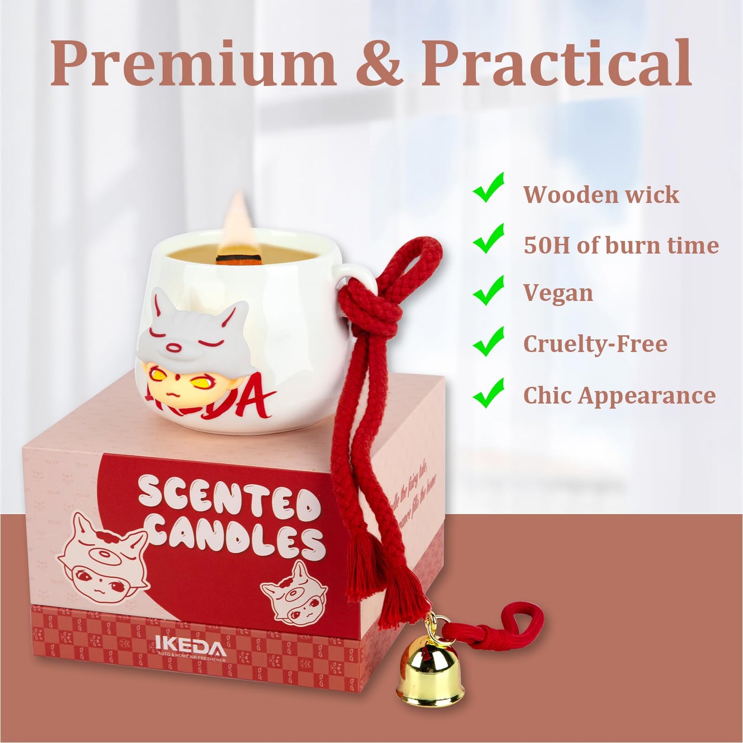 Ikeda Unique Candle Gift for Women & Men, Coconut, Milk&Vanilla Scented Candle for Home, 10.23oz Wood Wick Aromatherapy Candle, Vegan & Cruelty-Free, Coconut & Soy Blend Wax