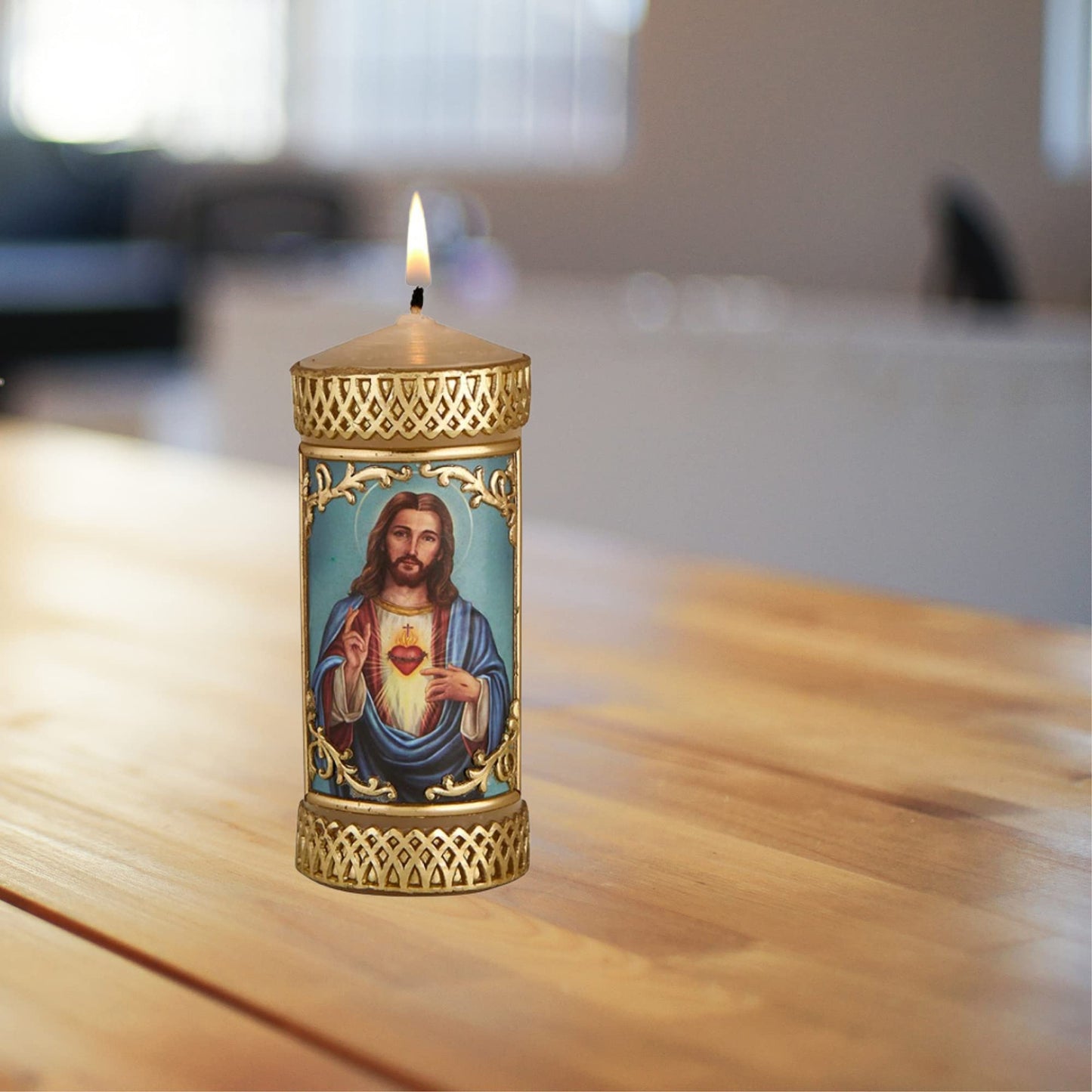 Needzo Sacred Heart of Jesus Prayer Candle, Devotional Unscented Pillar Candles Decoration for Churches or Homes, 4.75 Inches