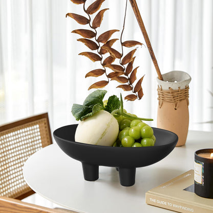 Samchilderlan Ceramic Fruit Bowl for Kitchen Counter, Three-Legs Decorative Bowl for Table Settings, Modern Fruit Bowl for Home Decor, 10inch Large Centerpiece Bowl for Breads Nuts (Black)