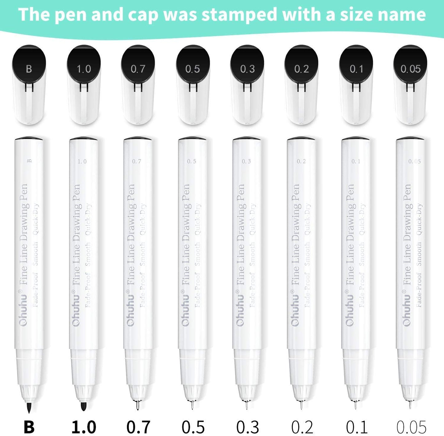 Ohuhu Fineliner Pens Micro Drawing Pens: 8-size Tips (Ultra-fine, Fine & Brush) Waterproof Pigment Black Ink for Illustration Drawing Journaling Sketching for Artist Beginners