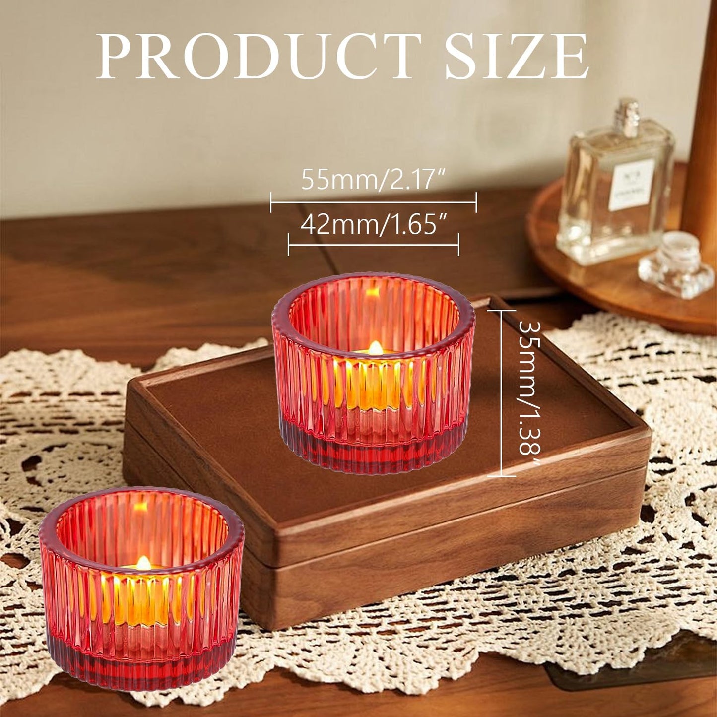 2 Pcs Tealight Candle Holder,Votive Candle Holders Glass Candle Holders Tea Lights Candle Holder for Table Centerpiece Decor Party&Home,Wedding Deco (Red)