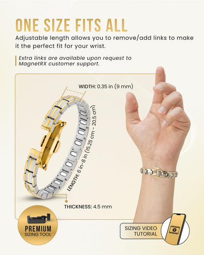 MagnetRX® Magnetic Bracelets for Women - EllipseMAX 5X Strength 5,000 Gauss Magnets - Designed in USA & PATENT PENDING - Premium Titanium Womens Magnetic Bracelet & Adjustable Length (Silver/Gold)