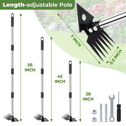 2-in-1 Weed Puller Tool,Dual-Head Garden Hoe Weeder Tool with Long Handle,Heavy Duty Manganese Steel Weeding Tool for Gardening,Uprooting Weed Remover for Yard Lawn Patio and Garden