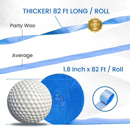 PartyWoo Crepe Paper Streamers 6 Rolls 492ft, Pack of White, Silver, Royal Blue, Light Blue Party Streamers for Birthday Decorations, Party Decorations, Wedding Decorations (1.8 Inch x 82 Ft/Roll)