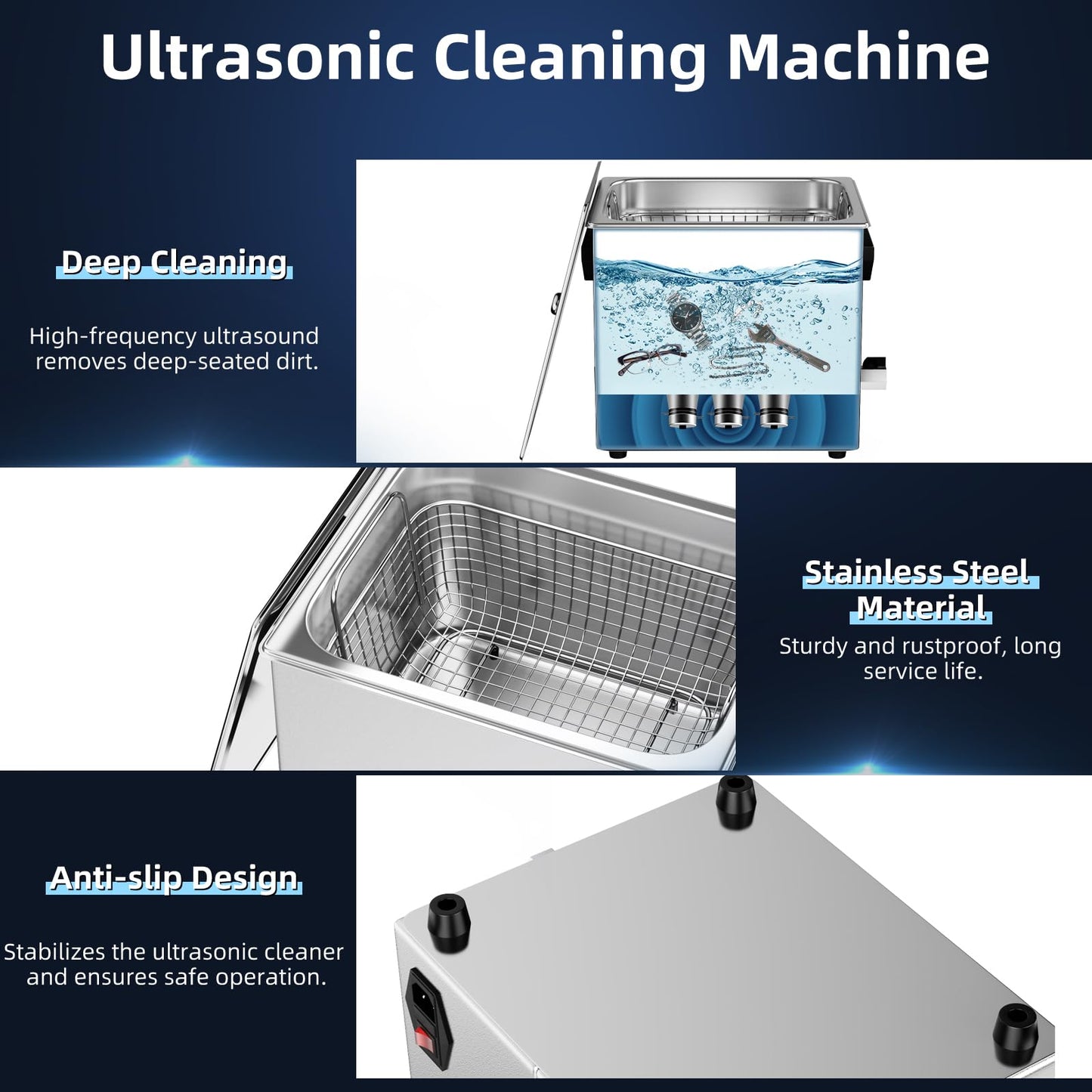 Enpowiks Ultrasonic Cleaner 6L 180W Digital Ultrasonic Cleaning Machine with Upgraded Degassing & Gentle Mode, 40kHz, with Heater & Timer for Tools, Jewelry, Watches, Glasses, Dentures, Small Parts