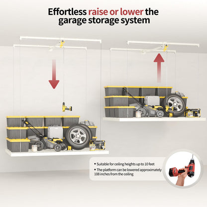 Garage Ceiling Storage Racks – 4x8 FT Overhead Garage Storage Rack with Safety Lock, Heavy-Duty Ceiling Mounted Lift System and Storage Organizer, Ideal for Maximizing Overhead Space, 325 lbs Capacity