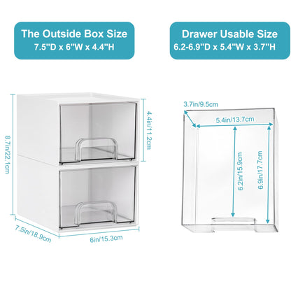 Vtopmart 4 Pack Small Clear Stackable Storage Drawers,Acrylic Bathroom Makeup Organizer,Plastic Storage Bins For Vanity, Undersink, Kitchen Cabinets, Pantry, Home Organization