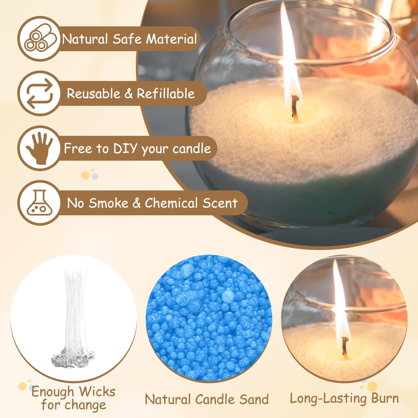 MECCANIXITY Pearled Sand Candles with 50 Pcs Wicks 21Oz / 600g Candle Beads Refillable Powder Sand Wax Making Kit for Thanksgiving Christmas Wedding Party DIY Home Crafts, Blue