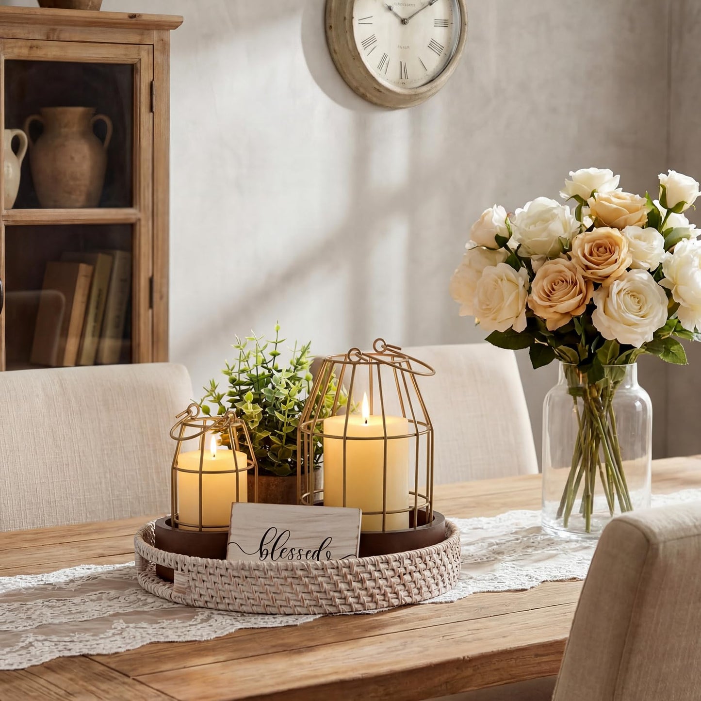 Mumufy Modern Rustic Farmhouse Candle Lantern Set of 5 (Candles are Not Included), Decorative Lanterns for Living Room Table Centerpieces Fireplace Mantle Modern Home Decor(Small,Gold, Burlywood)