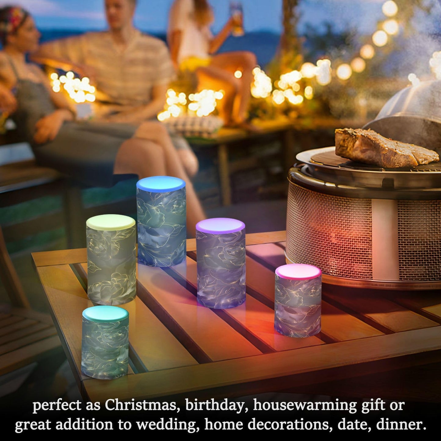 Rose Lights Flameless Candles Glitter Black Roses Pillar Candles Set of 2 Battery Operated Remote Control Warm Lights Home Decor