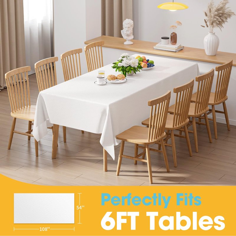 Niuara White Plastic Table Cloth - 16 Pack 54" × 108" Rectangle Disposable Tablecloths for 6FT Tables, Waterproof Table Cover for Party, Holiday & Gathering Use