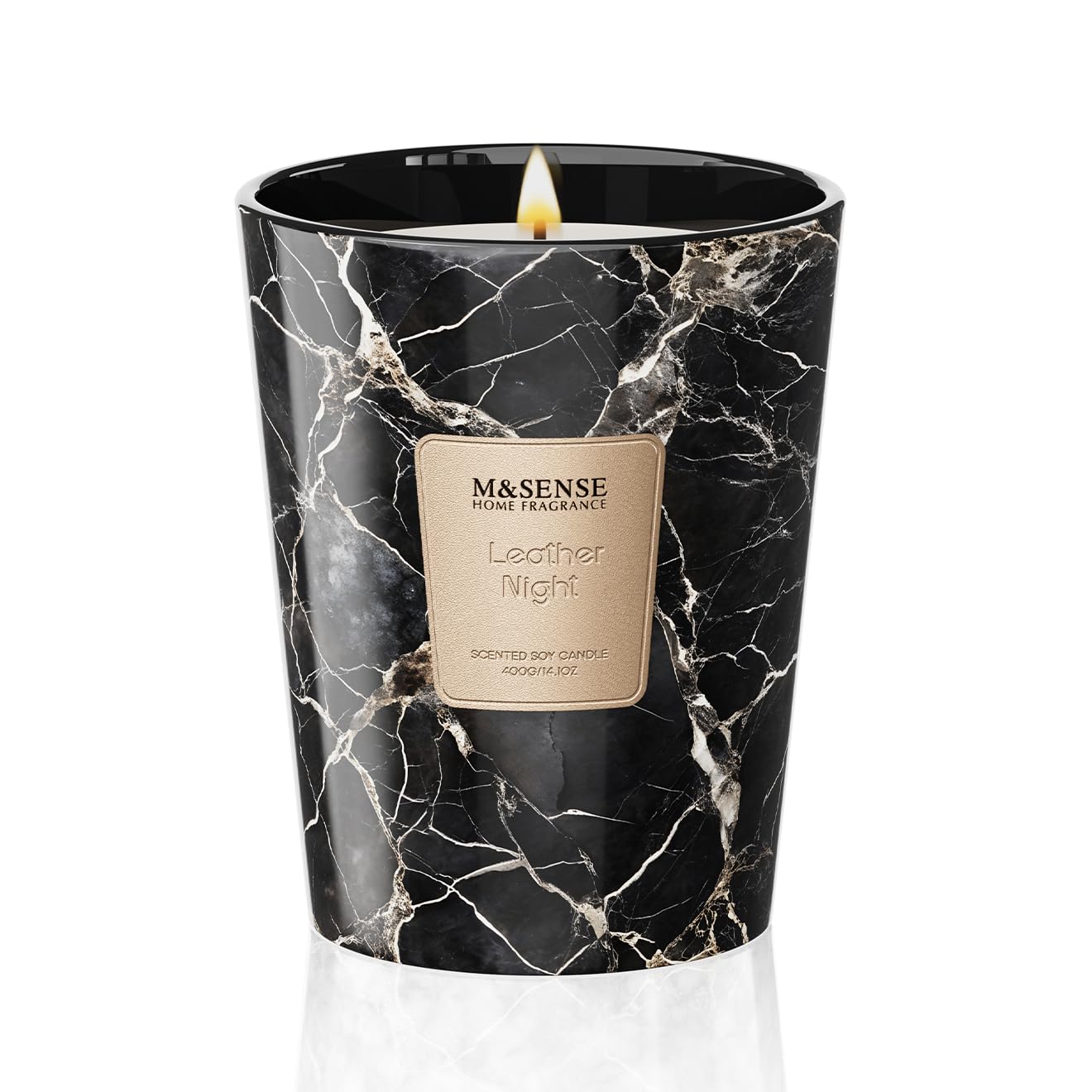 M&SENSE Leather Night Scented Soy Candle, 3 Wick Highly Scented 14.1 Oz 75H, Aromatherapy Christmas Gift for Women and Men