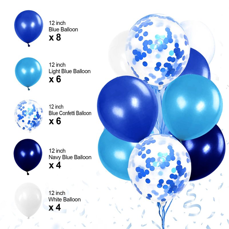 Iysoll Blue Birthday Party Decorations for Boys Men Happy Birthday Banner Balloons Navy Royal Light Blue Pom Poms Foil Curtain Décor Party Decorations for Baby Boy