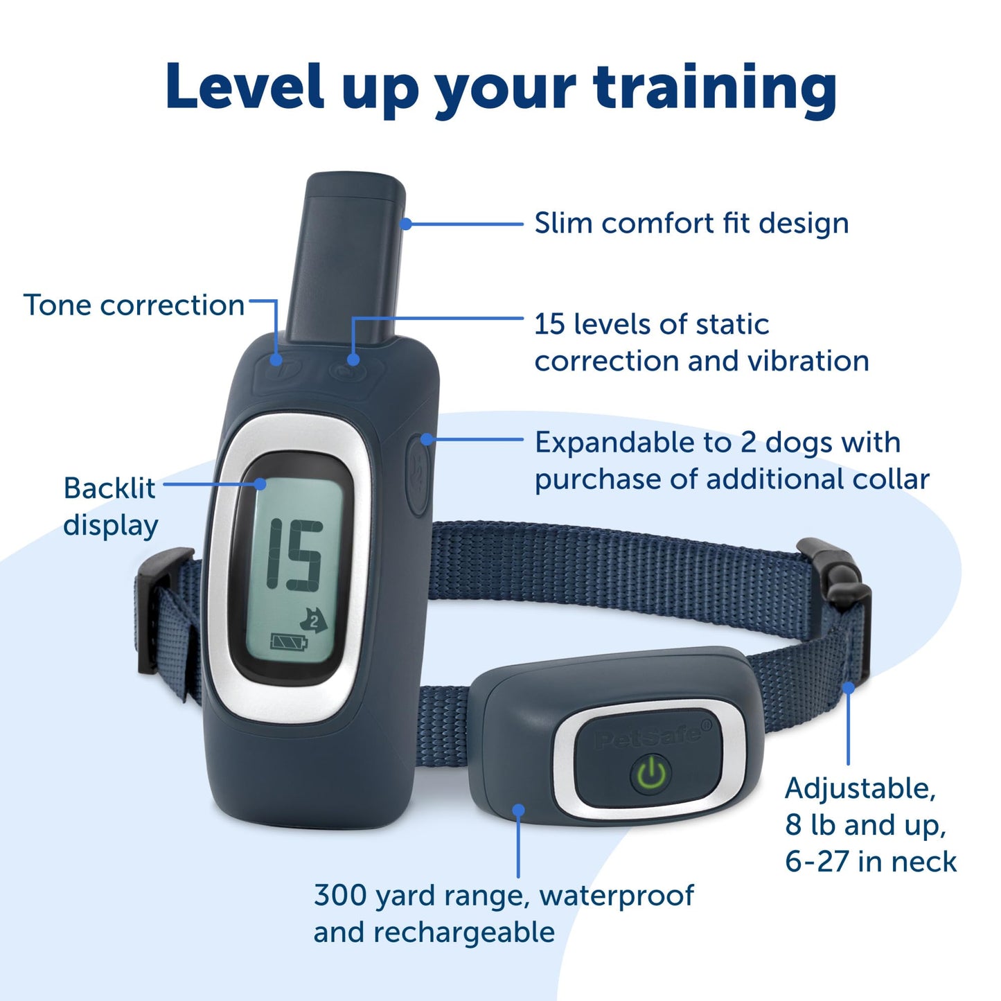 PetSafe 300 Yard Remote Training Collar – Choose from Tone, Vibration, or 15 Levels of Static Stimulation – Medium Range Option for Training Off Leash Dogs – Waterproof and Durable – Rechargeable