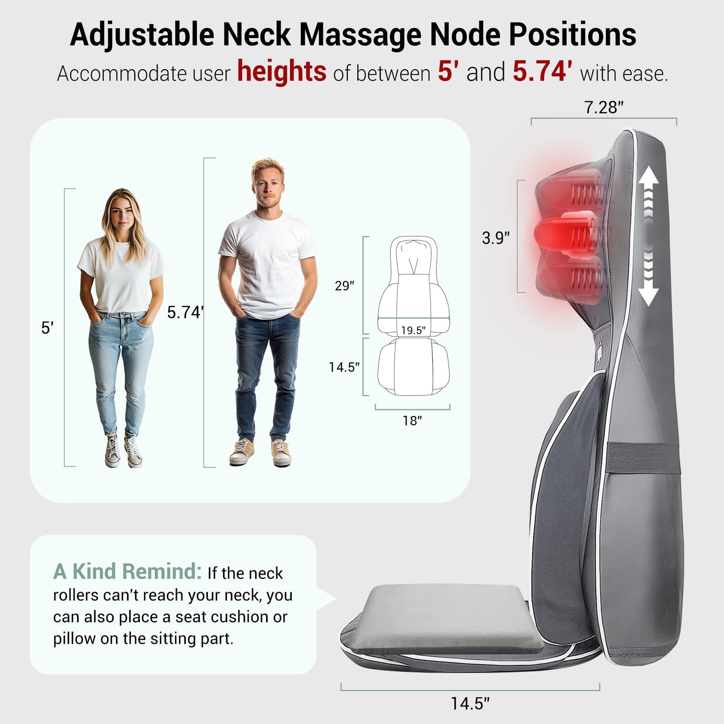 Mynt FSA HSA Eligible 3D Shiatsu Neck and Back Massager for Chair with 10 Deep Kneading Nodes, Adjustable Gray Back Massage with Heat, Portable Massage Chair Pad, Gifts for Father Day