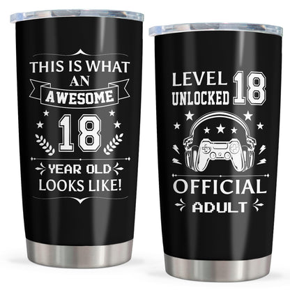 Vuxoye 18th Birthday Gifts for Boys, 18th Birthday Decorations for Boys, 18 Year Old Boy Birthday Gifts, Gift for 18 Year Old Boy, 2007 Bday Present for him, Happy 18th Bday Tumbler 20oz 1PC