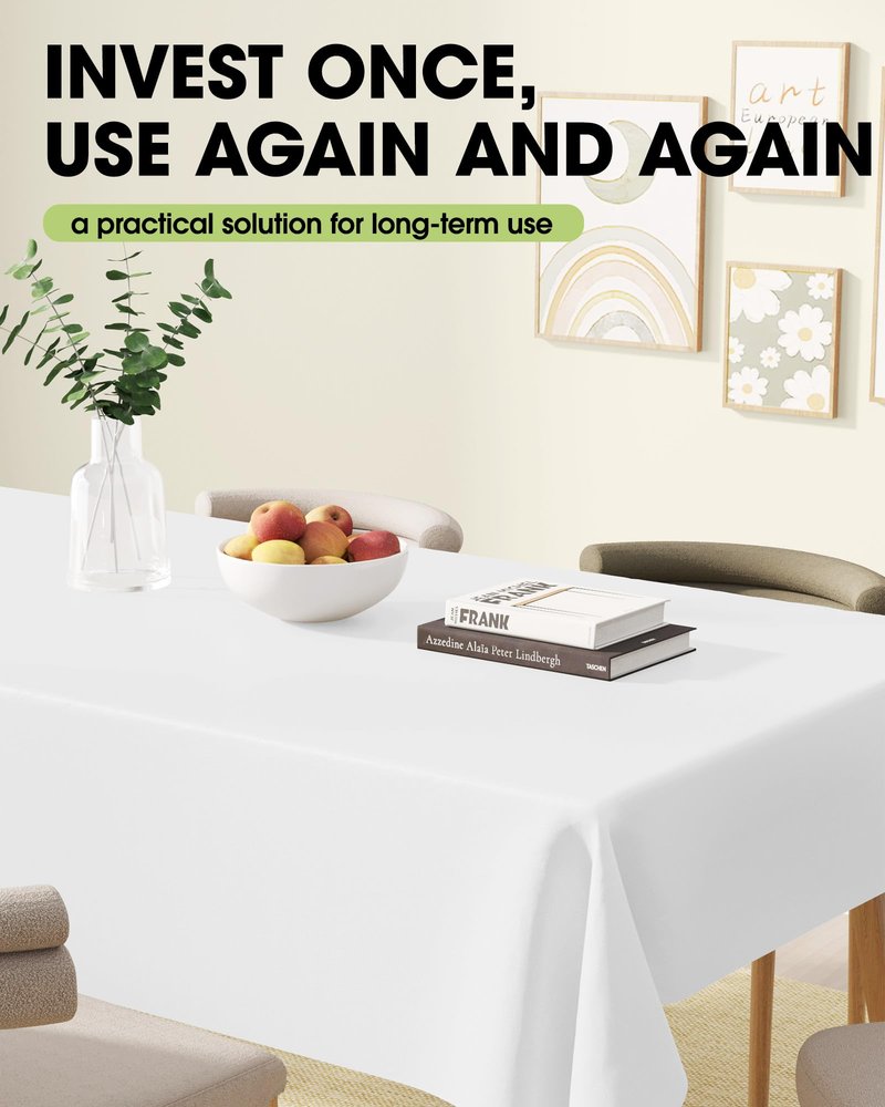 Pureegg Rectangle Table Cloth 60" x 102" – Durable Polyester Tablecloth Offers Reusable & Washable Protection, Ideal for Outdoor Party, Picnic, Wedding, Banquet and Birthday, 6 Pack, White