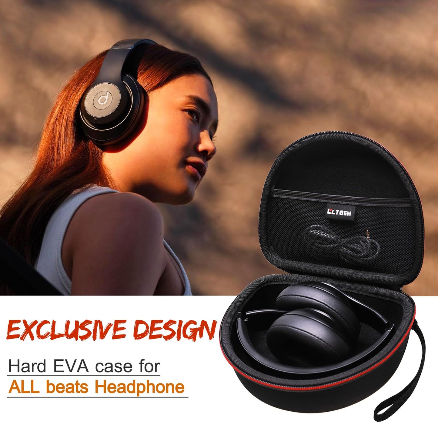 Headphone Case Compatible with Beats Studio Pro/Solo 4 / Studio 3 / Solo 3 / Picun B8 / BERIBES/JLab JBuds Lux ANC Wireless Bluetooth Noise Cancelling Headphones, Black(Case Only)