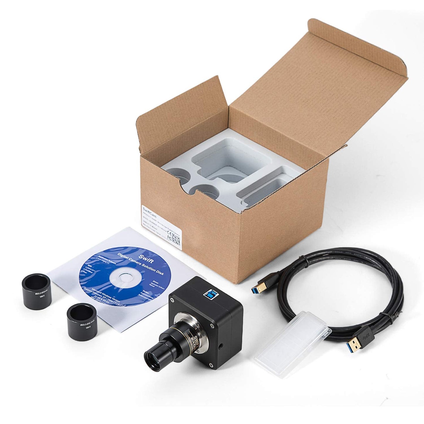 SWIFT Compound trinocular Microscope, 40X-2500X Digital Lab trinocular Compound LED Microscope with 3MP USB Camera and Slides,Mechanical Stage