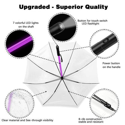 BESTKEE Lightsaber Umbrella LED Light up Golf Umbrellas with 7 Color Changing On The Shaft/Built in Torch at Bottom,Birthday/Christmas Gifts for Men/Women/Kids(Transparent)