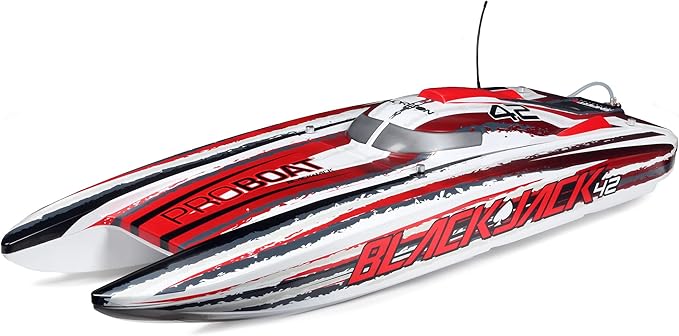Pro Boat RC Blackjack 42 8S Brushless Catamaran RTRBattery and Charger Not Included White/Red PRB08043T2