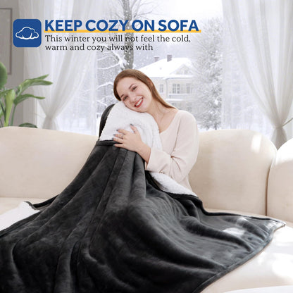 Sealy Electric Blanket Throw Size 50"*60",Super Cozy Flannel to Sherpa Reversible Heated Blanket Throw with 6 Heating Levels & 2-10 Hours Auto Off Overheating Protection Machine Washable,Beige